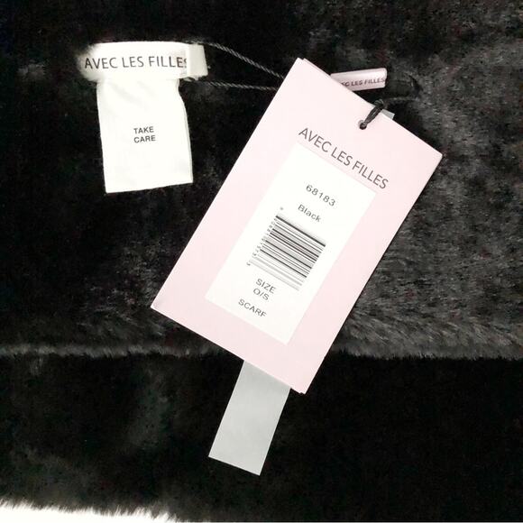 NWT Avec De Filles Silky Soft Faux Fur Infinity Scarf Black - Picture 2 of 4